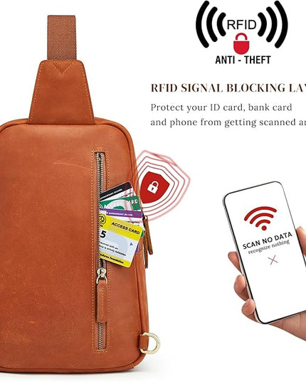 S-ZONE Sling Bag for Men Women RFID Blocking Genuine Leather Crossbody Shoulder Bag Backpack Hiking Daypack Travel