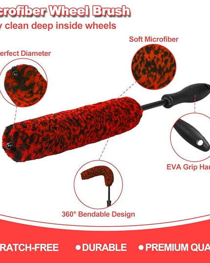 12Pcs Wheel Brush Kit for Cleaning Wheel and Tire, Wheel and Rim Brush, Car Detailing Brushes, Tire Brush, Bendable & Durable Car Wheel Rim Cleaner Brush Set,Car Detailing Cleaning Brush Supplies Kit