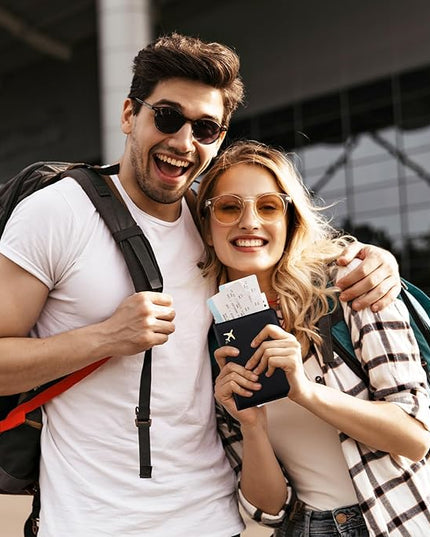 GOAUS Passport Holder for Travel with AirTag Slot Cards Cash Pocket, Faux Leather Travle Wallet Gifts for Women Men RFID Blocking Book Case Black, AirTag Not Included