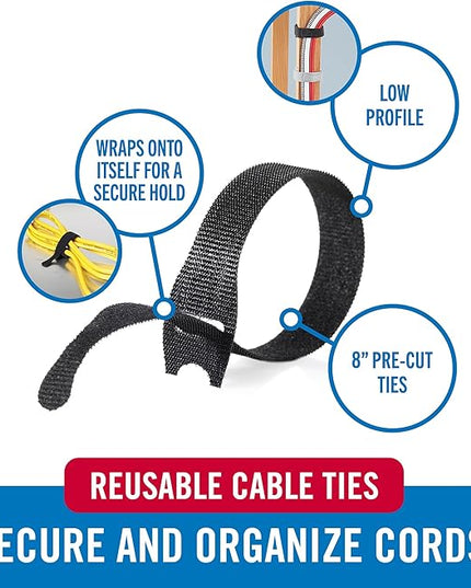 VELCRO Brand Cable Ties, 100Pk - 8 x 1/2" Red and Black, Reusable Alternative to Zip Ties, ONE-WRAP Thin Pre-Cut Cord Organization Straps, Wire Management for Office or Home, VEL-30200-AMS, Black/Red