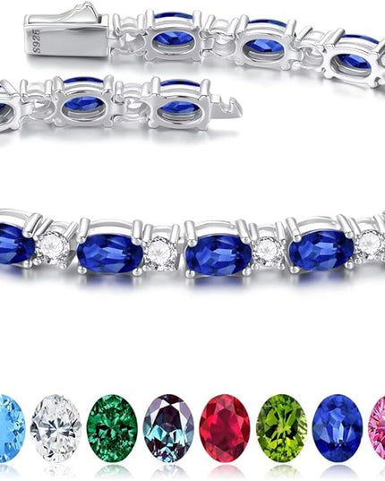 Iefil Tennis Bracelets for Women - 925 Sterling Silver Birthstone Bracelet, Anniversary Birthday Gifts for Women, Jewelry Gifts for Woman Her, 6.5"-7"