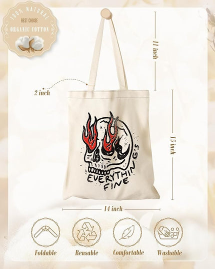 Aesthetic Canvas Tote Bag for Women - Sturdy Cloth Cotton Totes Bag with Pattern Shoulder Bag