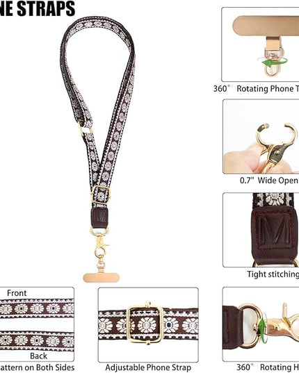LEMEDE Phone Charm Lanyard, Gold Buckle Adjustable Crossbody and Wrist Strap with 2pcs 360-Degree Rotatable Phone Pad