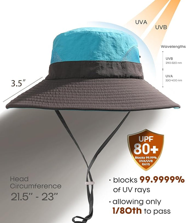 FURTALK Womens Sun Hat with Ponytail Hole Beach Hiking Summer Wide Brim UPF 80+ Outdoor Protection Foldable Bucket Hat
