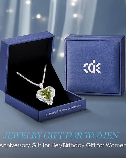 CDE Christmas Gifts for Women Angel Wings Necklace for Women with Birthstone, Love Heart Silver Tone/Gold Tone Pendant, Ideal Anniversary or Birthday Jewelry Gifts for Wife Girlfriend Her