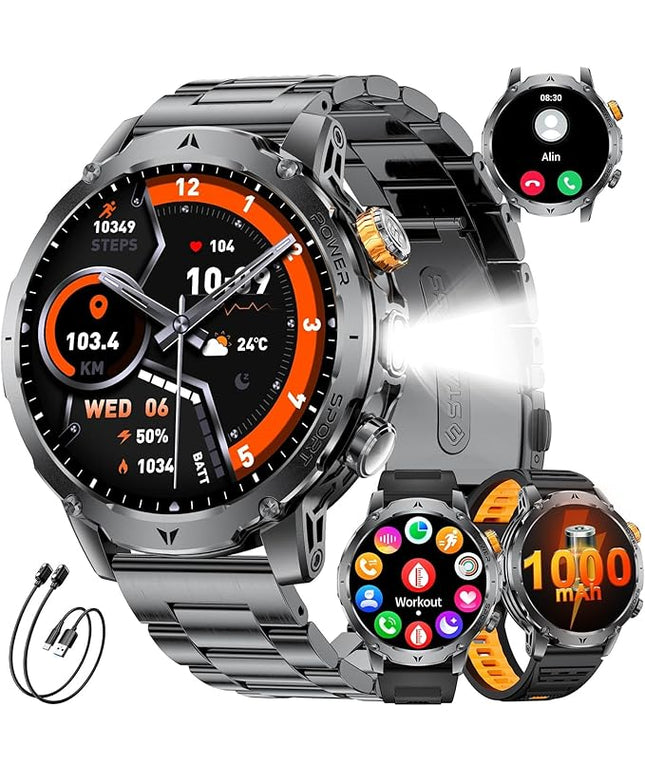 LIGE Smart Watch for Men with 1000mah,1.7" Smartwatch with Always Display,100+ Sports Modes,Flashlight,Health Tracker,IP68 Waterproof, Smart Watch for Android iOS Black