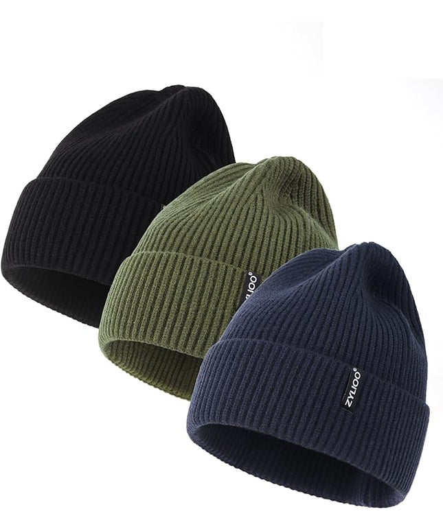 Zylioo Oversize Beanie Hats, XXL Big Size Ribbed Knit Cuffed Winter Hat for Cold Weather, Warm Skull Watch Cap