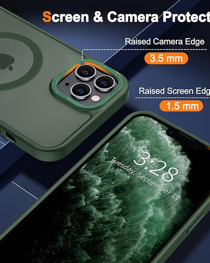 Hython Case for iPhone 11 Pro Max Case Magnetic Translucent Matte Phone Cases 6.5" [Compatible with MagSafe] Thin Slim Fit Shockproof Bumper Hard Protective Cover for Women Men Girls, Dark Green