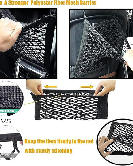 DYKESON Dog Car Net Barrier Pet Barrier with Car Mesh Organizer for Dog & Child, Safety Divider with Storage Pouch, Easy Install for Cars & SUVs