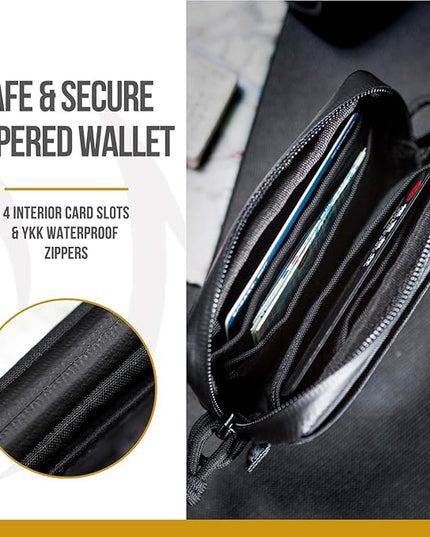 ONETIGRIS Front Pocket Wallet with Zippers Small Coin Purse Tactical Wallet Nylon Minimalist Wallet for Men Women, Black
