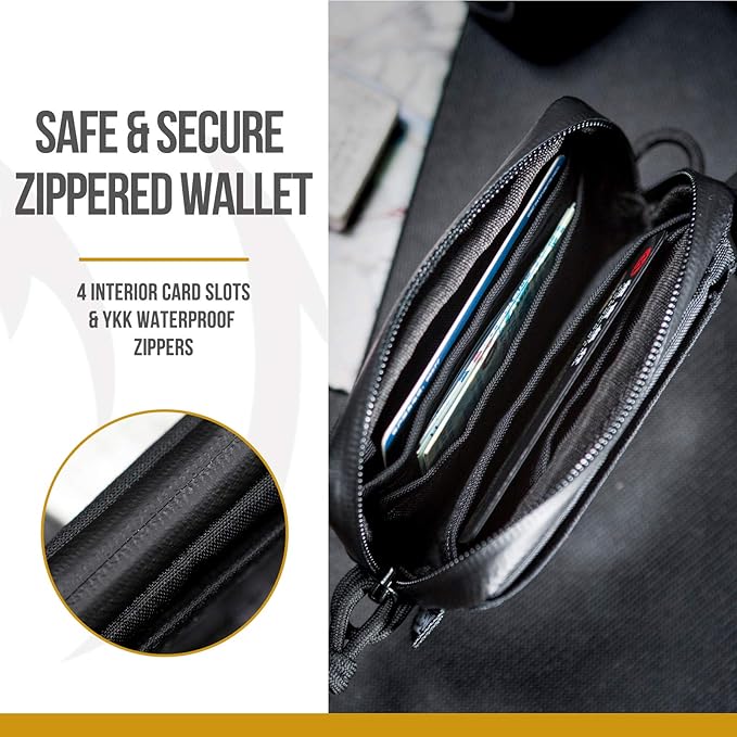ONETIGRIS Front Pocket Wallet with Zippers Small Coin Purse Tactical Wallet Nylon Minimalist Wallet for Men Women, Black