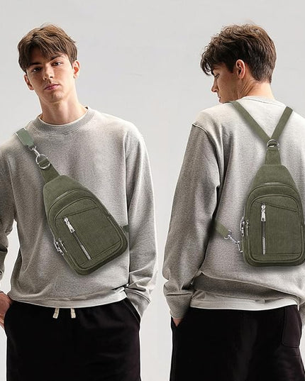 Sling Bag Crossbody Backpack - 2 in 1 Leather Cross Body Bag Fanny Pack with 2 Removable Straps