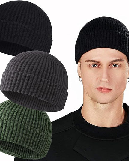 ROYBENS Swag Wool Knit Cuff Short Fisherman Beanie for Men Women, Winter Warm Hats