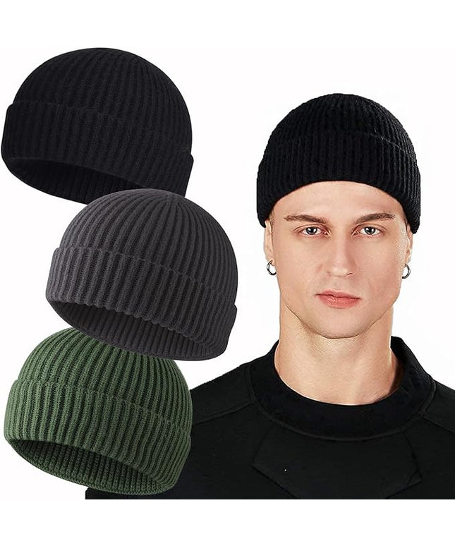 ROYBENS Swag Wool Knit Cuff Short Fisherman Beanie for Men Women, Winter Warm Hats