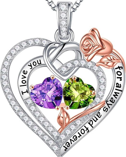 Iefil Christmas Gifts for Wife Women - 925 Sterling Silver Double Birthstone Necklace, Anniversary Birthday Gifts for Women, Jewelry Gift for Wife Girlfriend Mom Her
