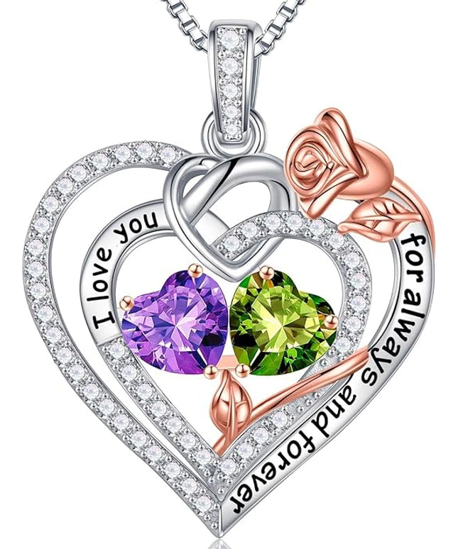 Iefil Christmas Gifts for Wife Women - 925 Sterling Silver Double Birthstone Necklace, Anniversary Birthday Gifts for Women, Jewelry Gift for Wife Girlfriend Mom Her