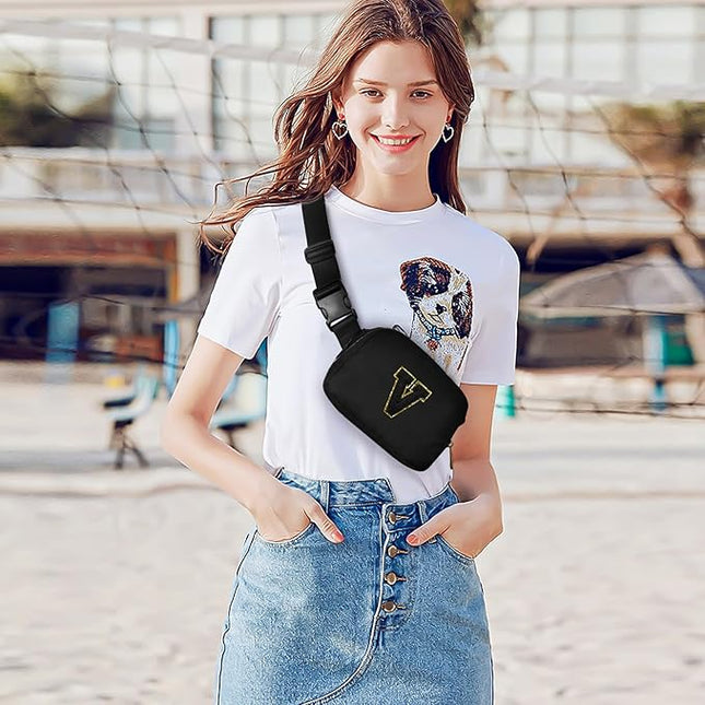 Gitus Belt Bag Fanny Pack Crossbody Bags with Initial Letter Patch Gifts for Wife Older Women Mother Coworker Bridesmaid Anniversary Travel Gifts Beach Gifts (Black-V)