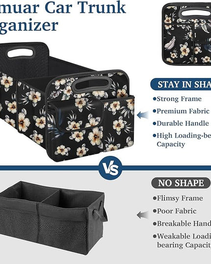 Femuar Car Trunk Organizer, Car Storage Organizer with Large Capacity Waterproof Collapsible Trunk Organizer for Car Suv/Jeep/Sedan (Hibiscus flowers, Standard)