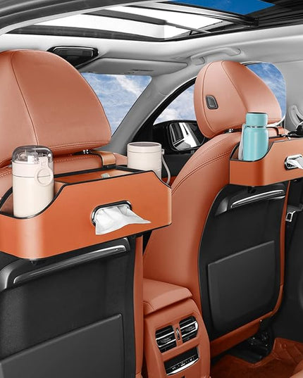HOLDCY Car Back Seat Organizer with 2 Drink Cup Holder - Tissue Box and Storage Box Hook - Multi-functional Storage - Great for Kids and Travel (Orange)