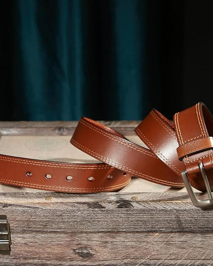VATAN Men's Genuine Leather Casual Every Day Jeans Belts, Handmade Men Leather Belt with Gift Box