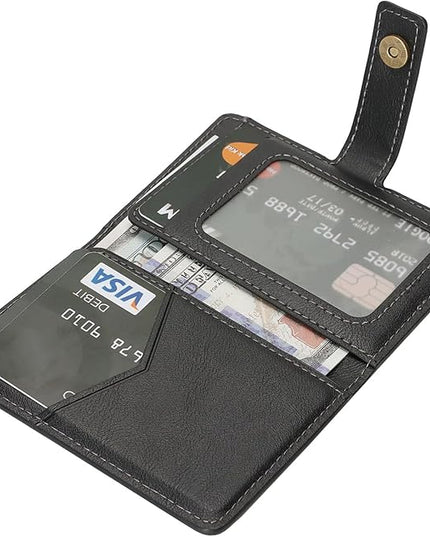 Ultra-Thin Magnetic Wallet Card Holder for iPhone and All MagSafe Protective Cases，Premium PU leather, powerful magnetic closure, stand function, 6 card slots (Black)