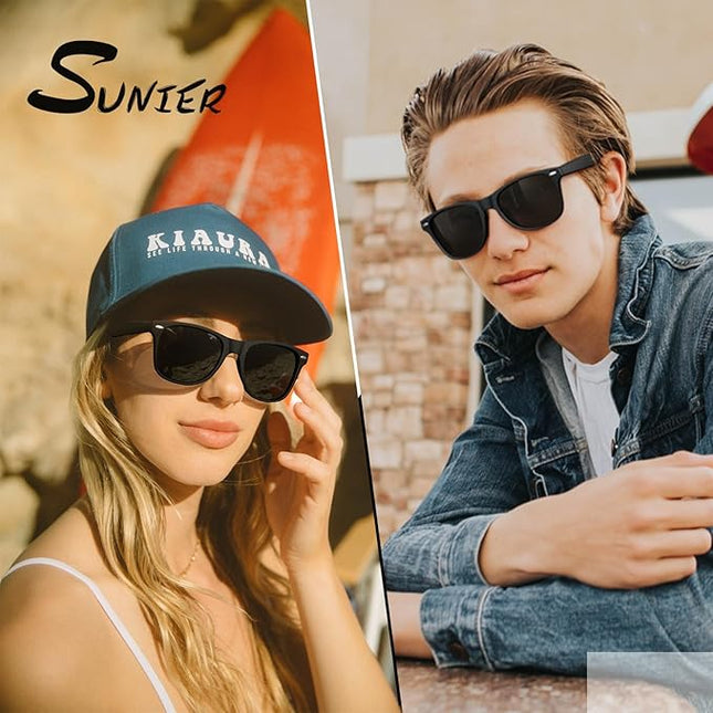 Sunier Polarized Sunglasses for Men and Women, Retro Square Matte Finish UV400 Protection Shades for Driving, Fishing