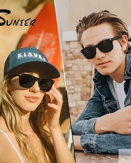 Sunier Polarized Sunglasses for Men and Women, Retro Square Matte Finish UV400 Protection Shades for Driving, Fishing