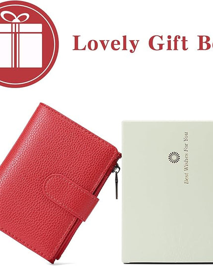 GAEKEAO Womens Wallet Small Leather RFID Blocking Bifold Zipper Pocket Wallet Card Case Purse with ID Window