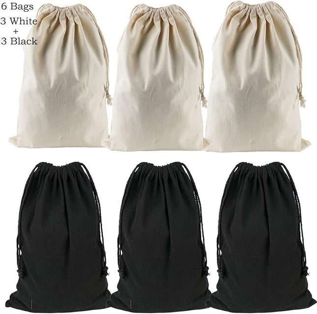 Lanyani 6 Packs Bank Coin Money Cash Bag Sacks, 12" x 17" Canvas Deposit Change Transit Bags with Drawstring, Heavy Duty, Black+Natural