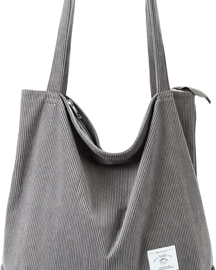 KALIDI Women Corduroy Tote Bag Zipper Casual Tote's Handbag Big Capacity Shoulder Bag with Pockets