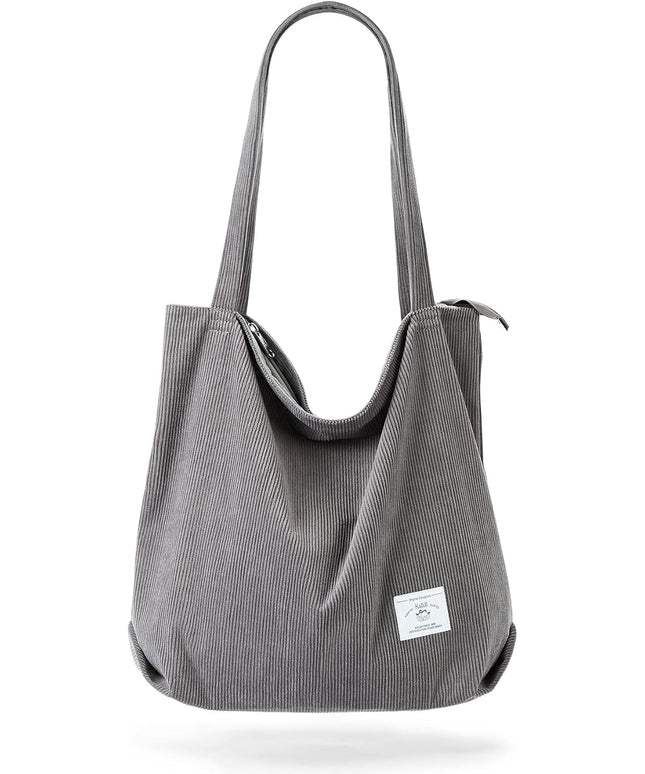 KALIDI Women Corduroy Tote Bag Zipper Casual Tote's Handbag Big Capacity Shoulder Bag with Pockets