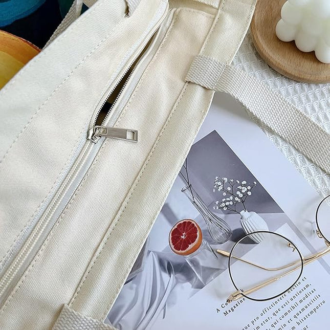 BROADREAM Aesthetic Canvas Tote Bag for Women, Vintage Reusable Book Tote Bag with Inner Zipper Pocket