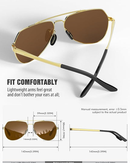 LUENX Aviator Sunglasses for Men Women Polarized New Shades Large Metal Frame - UV 400 Protection