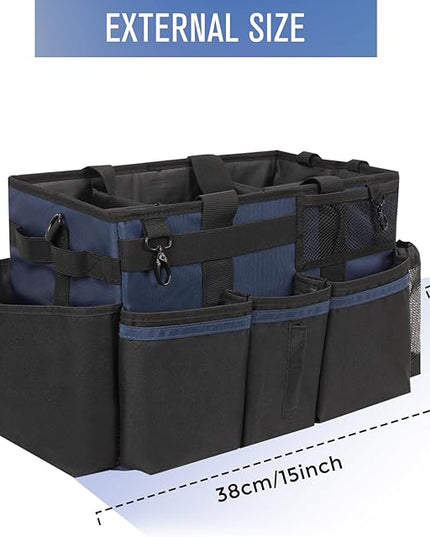 Wearable Cleaning Caddy, Cleaning Caddy Supplies Organizer with Handle & Shoulder Straps for Housekeepers, Under Sink & Car Cleaning Tool Organizers Bag with 4 Foldable Divider (NavyBlue)