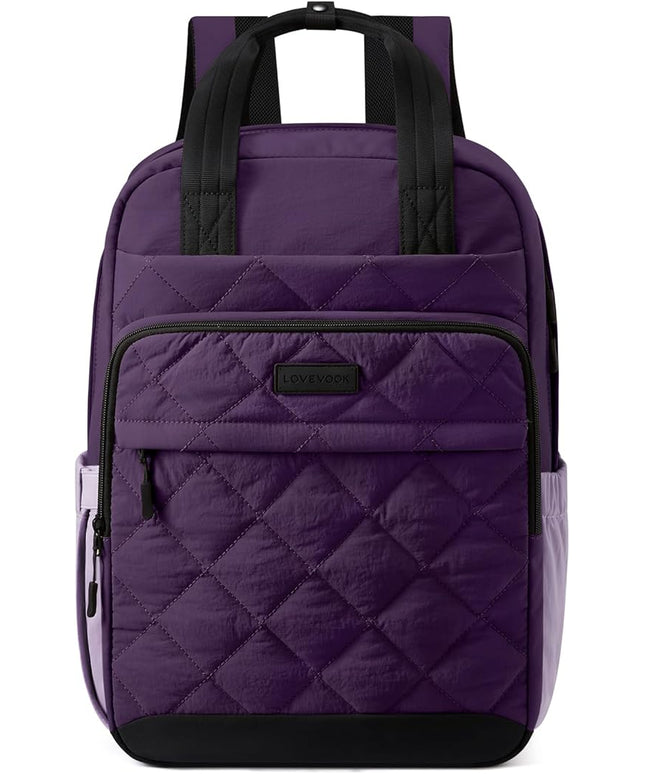 LOVEVOOK Travel Backpack for Women, 15.6 Inch Quilted laptop Backpack With Pouch Pocket for Large Capacity Cup, Large Capacity Work Bag College Bookbag, Carry On Personal Item Bag
