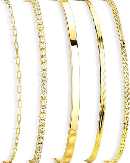 Gold Bracelets Set for Women Stack, Dainty Thick Bracelets Stack for Women Trendy, Simple Thin Gold Plated Cuff Stackable Bracelets With Beaded Cuban Paperclip Snake Rope Bangle Hand Chain Jewelry Gifts for Women Non Tainish