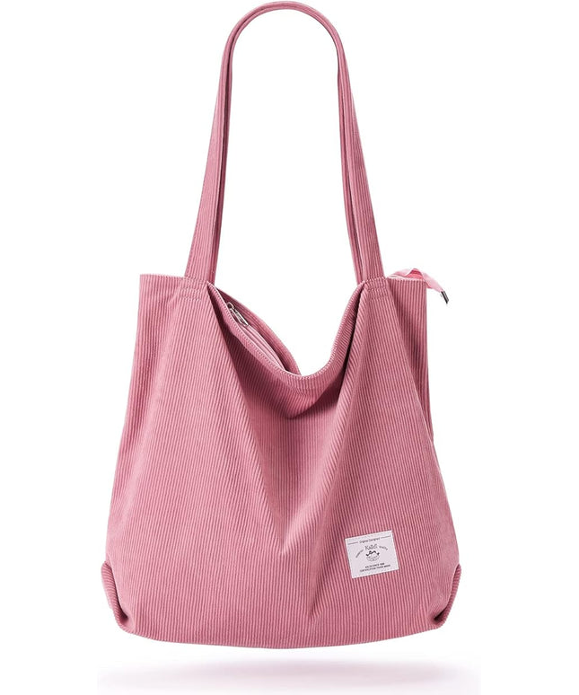 KALIDI Women Corduroy Tote Bag Zipper Casual Tote's Handbag Big Capacity Shoulder Bag with Pockets