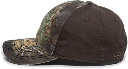 Realtree Edge Stained Camo Hunting Hat – Low Profile Structured Baseball Cap with Frayed Visor, Adjustable Snapback, One Size
