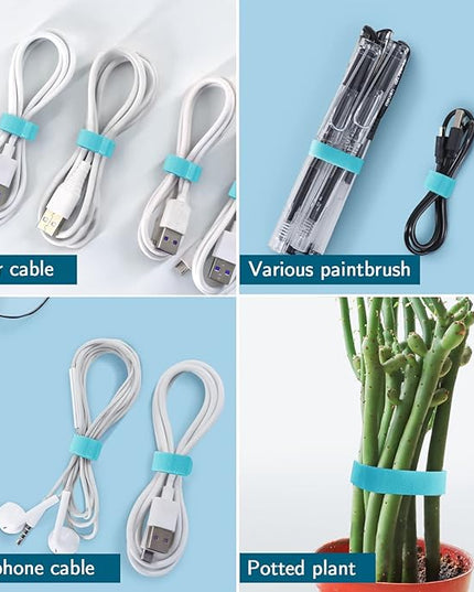 50PCS Reusable Cable Ties Adjustable，Fastening Microfiber Cloth Used for Computer Link Cable Cord Management USB Cable Cable Ties (light blue)