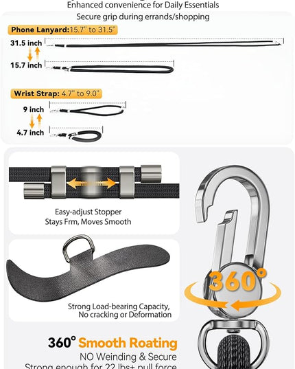 4-IN-1 Phone Lanyard + Wrist Strap, 2PCS Adjustable Length Cell Phone Lanyard with 2 Tether Tabs for iPhone,Smartphones