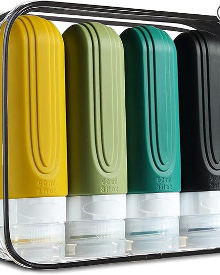 Travel Bottles for Toiletries, Tsa Approved 3oz Travel Size Containers BPA Free Leak Proof Refillable Liquid Silicone Squeezable Travel Accessories for Shampoo Conditioner Lotion (4 Pack)