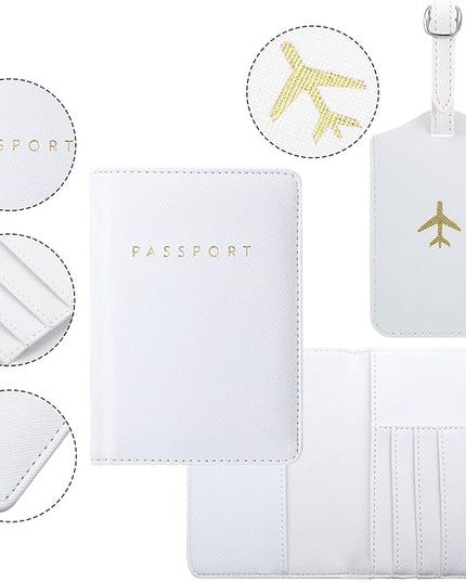 Weewooday 2 Set Mr and Mrs Passport Covers Holder and Luggage Tags Cute Leather Wallets Holder Travel Luggage Tags for Women Men Gift(White, Gray)