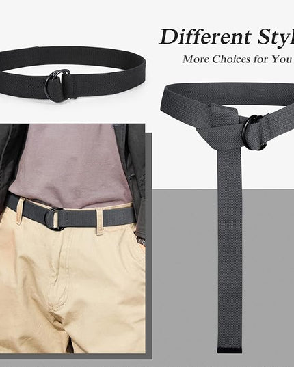 JASGOOD Men Canvas Belt Web Fabric Casual Belt with Black Double D-ring 1 1/2" Wide Set of 2