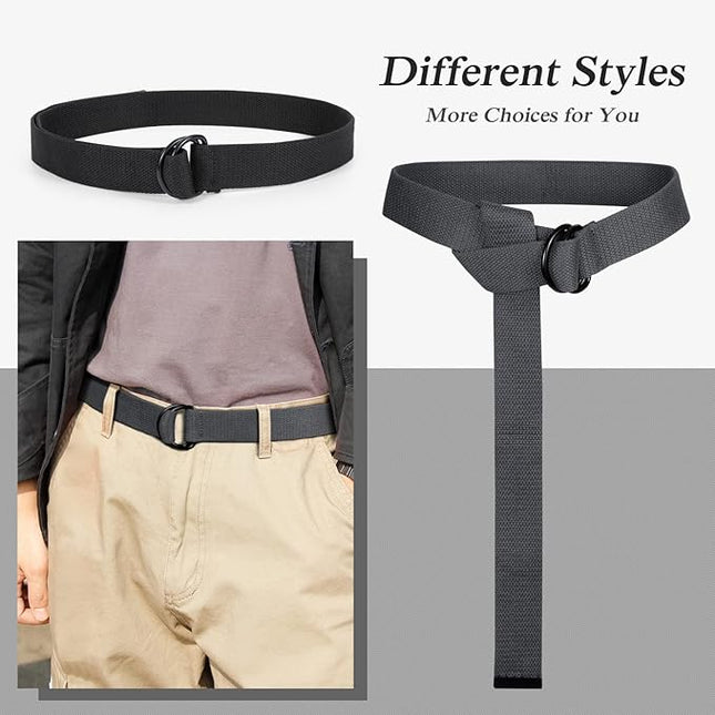 JASGOOD Men Canvas Belt Web Fabric Casual Belt with Black Double D-ring 1 1/2" Wide Set of 2