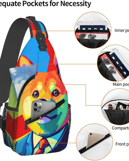Animal Face Sling Bag Crossbody Bags Chest Bag Backpack for Travel Running and Hiking for Men Women Colorful Dog 2