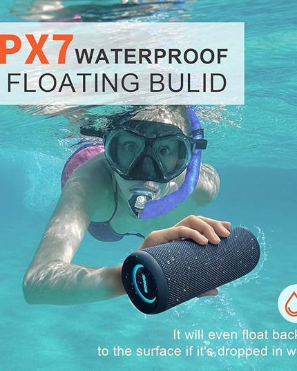 SOWO Portable Bluetooth Speaker, IPX7 Waterproof Wireless Bluetooth Speaker, Bassboom Technology, 25W Loud Stereo Sound, LED Light with TWS Pairing, 16H Playtime for Home and Outdoor -Blue