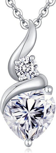 ANDSO Moissanite Heart Pendant Necklaces for Women, 925 Sterling Silver Necklace with Birthstone, Ideal Anniversary Present or Birthday Christmas Valentine Jewelry Gifts for Mom Wife Her Girlfriend