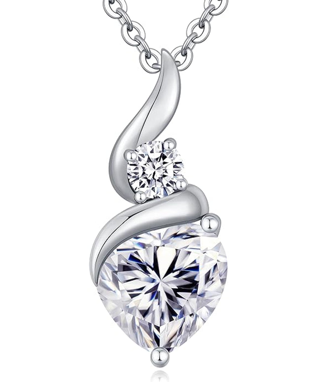 ANDSO Moissanite Heart Pendant Necklaces for Women, 925 Sterling Silver Necklace with Birthstone, Ideal Anniversary Present or Birthday Christmas Valentine Jewelry Gifts for Mom Wife Her Girlfriend