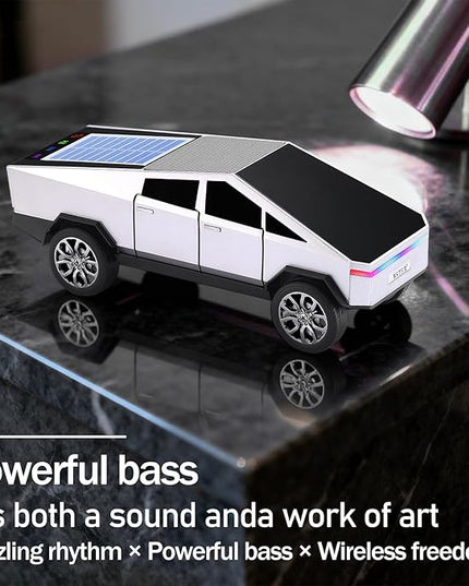 WS-699 Solar Bluetooth Replica Speaker – Future Pickup Truck Design, HD Sound, TWS Stereo Pairing, FM Radio, LED Party Light, USB/TF Playback, Hands-Free Mic, Type-C Charging, Portable Gift (Silver)