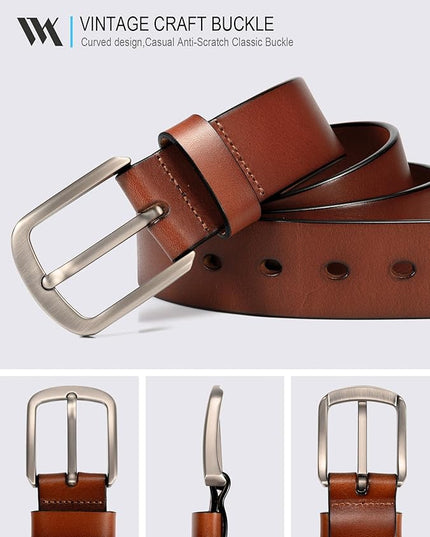 WOLFANT 1.5" Top Full Grain Leather Belt for Men in Gift Box,100% Italian Real Solid Leather
